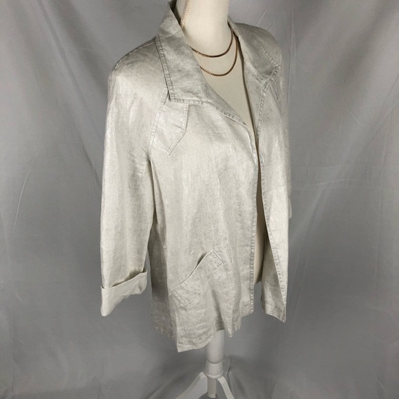Elliott Lauren Linen Silver Metallic Women's Open Front Blazer - Picture 2 of 7